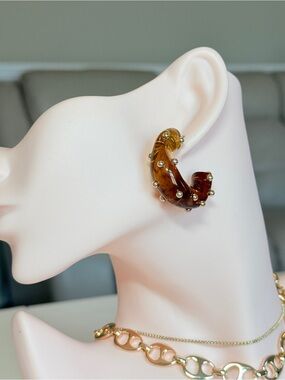 Amber-Tone Hoop Earrings with Gold Accents